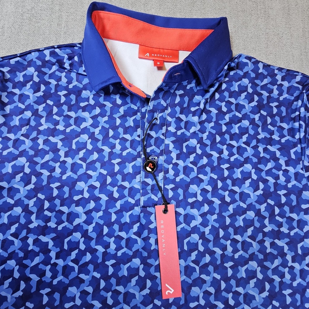 REDVANLY Norton Polo Shirt Mazarine Blue S Athletic Geometric Stretch Golf - Picture 3 of 12